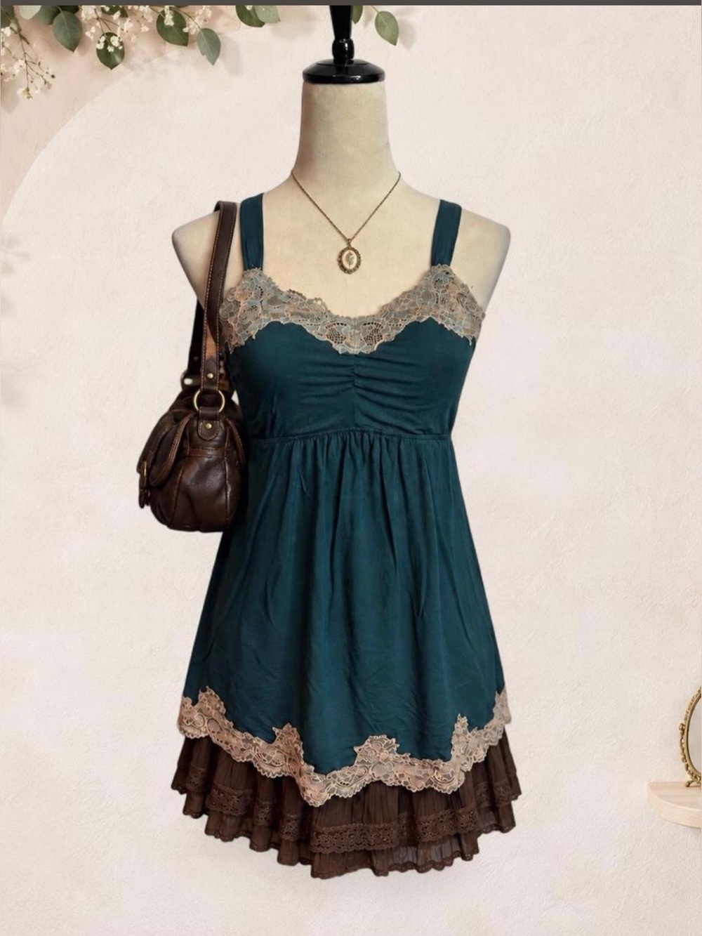 Soma Teal Lace Trim Babydoll Cami Sleep Top Size Small